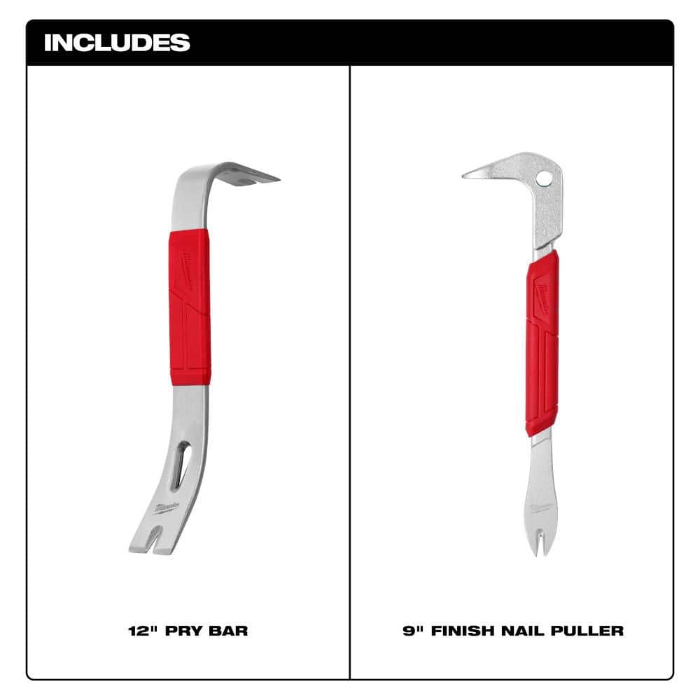 Milwaukee 12 in. Pry Bar and 9 in. Nail Puller with Dimpler (2-Piece) (2)