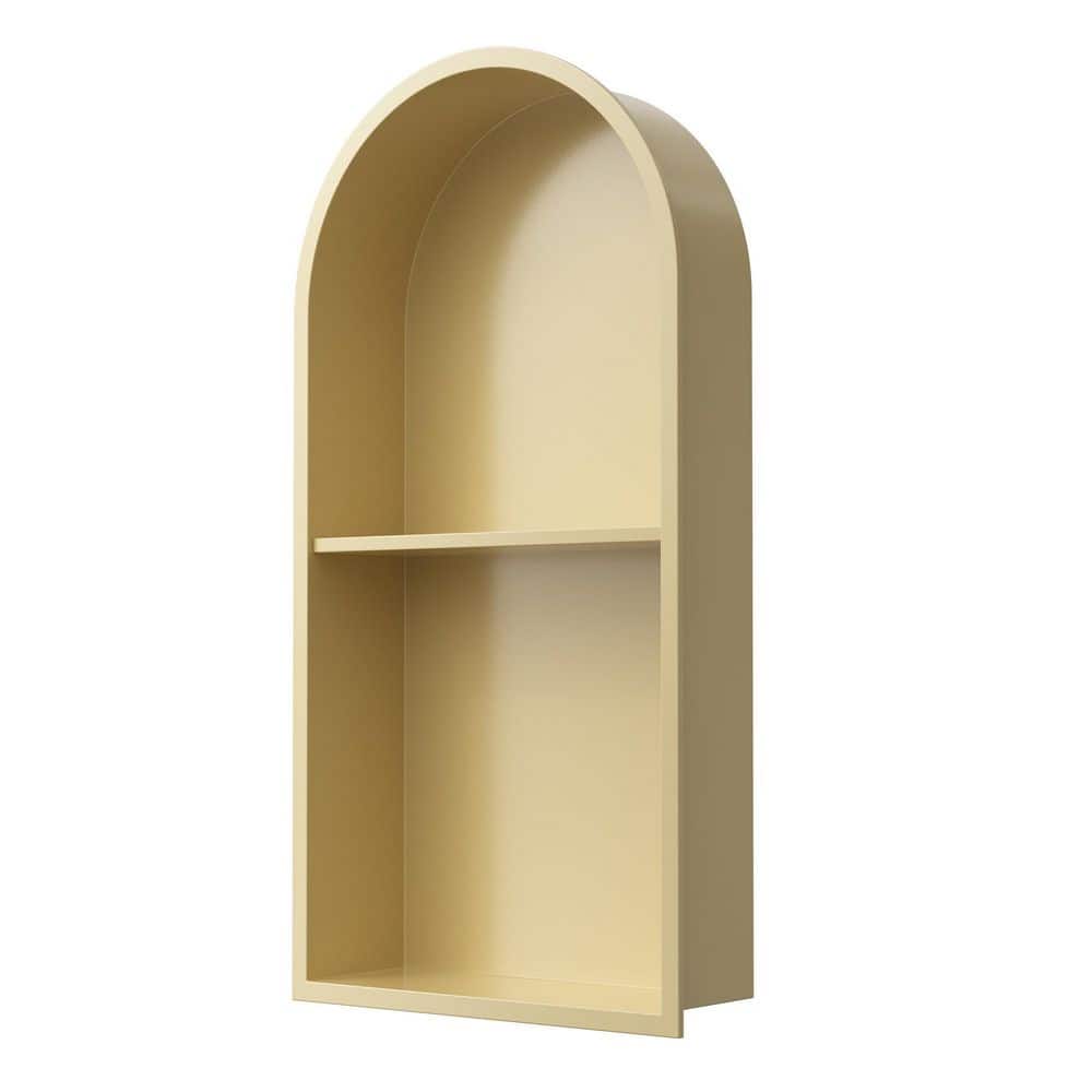 Simple Project 12 in. W x 24 in. H x 4 in. D Stainless steel Recessed Shower Niche one in Matte Gold with Curved Design, Double Shelves