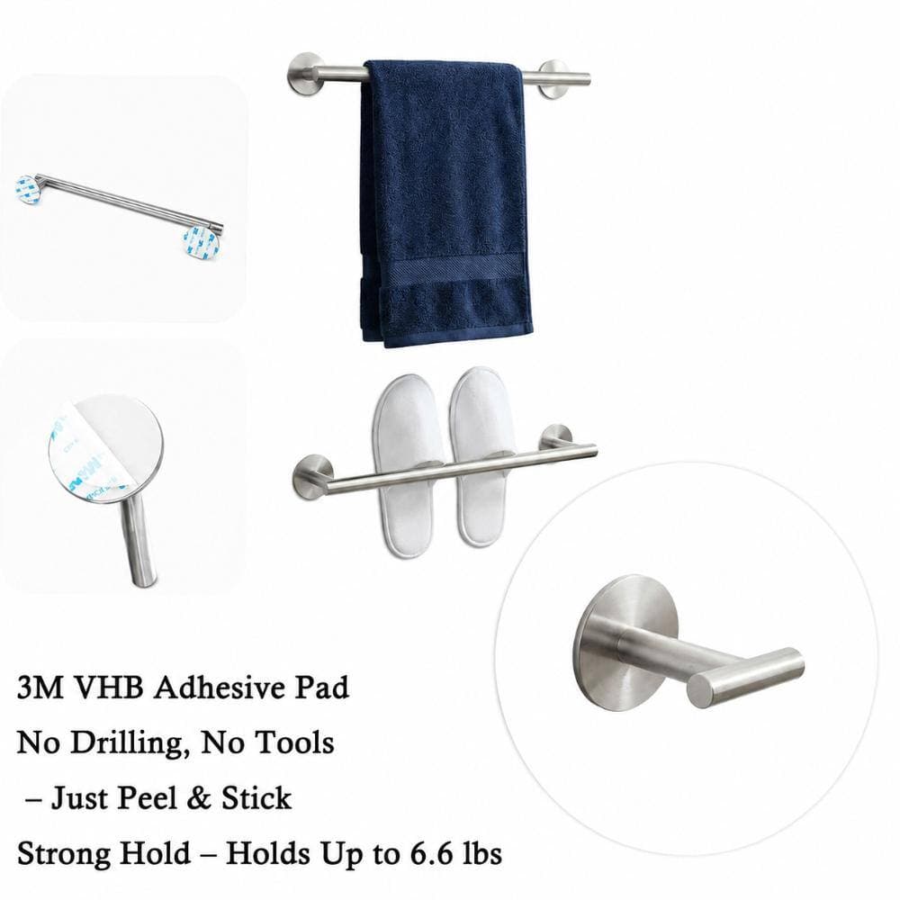 Unbranded 16 Inch Brushed Nickel Self Adhesive No Drill Towel Bar Wall Mount 304 Stainless Steel Bathroom Rack (3)