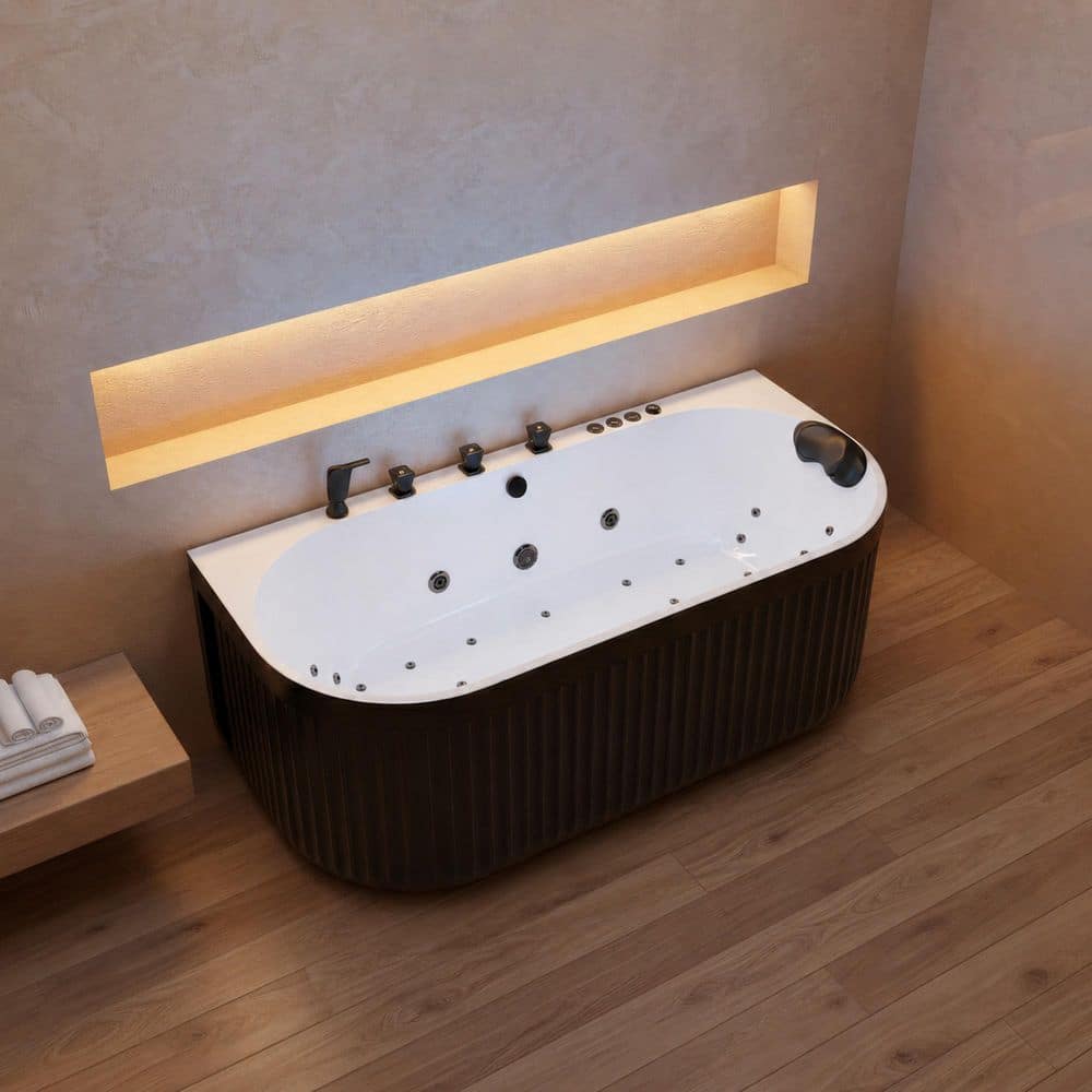 ANZZI 67 in. x 32 in. Combination Bathtub with Center Drain in Black/White, Acrylic Freestanding Flatbottom Design (1)