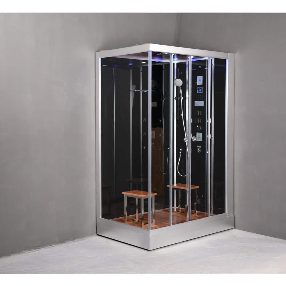 Unbranded Platinum 59 in. x 36 in. x 90 in. Steam Shower in Black with Hinged Door, Right Side Controls and 6 kW Steam Generator (2)