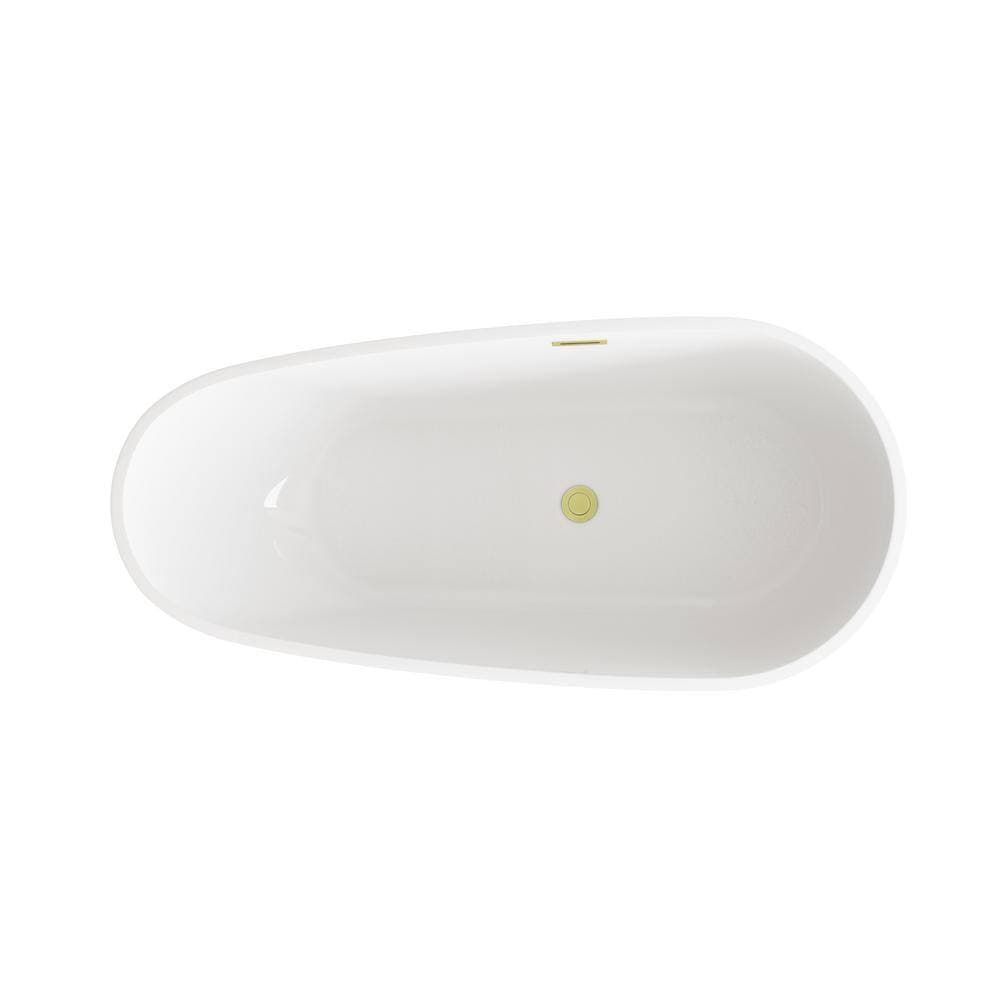 Unbranded Timeless Home 67 in. x 31.5 in. Soaking Bathtub with Center Drain in Glossy White with Brushed Gold Trim (2)