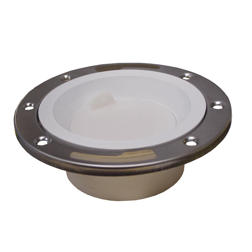 JONES STEPHENS 7 in. O.D. PVC Closet (Toilet) Flange w/Stainless Steel Ring and Knockout, Fits Over 3 in. or Inside 4 in. Sch. 40 Pipe (1)