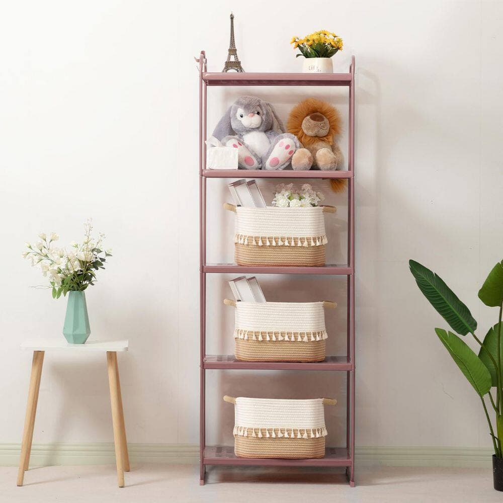 Numhew 3-Pack Boho Woven Storage Baskets, Freestanding with Sturdy Handles, Soft Cotton Rope, Decorative Tassel Design, Beige (2)