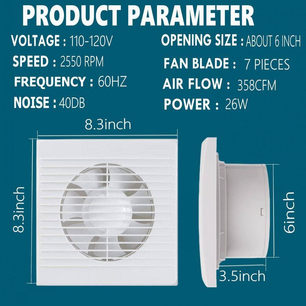 Wudkey 1-Piece Bathroom Accessory Set in White, 6 in. Bathroom Exhaust Fan, 26W Wall Mount Small Ventilation Fan With Switch (2)