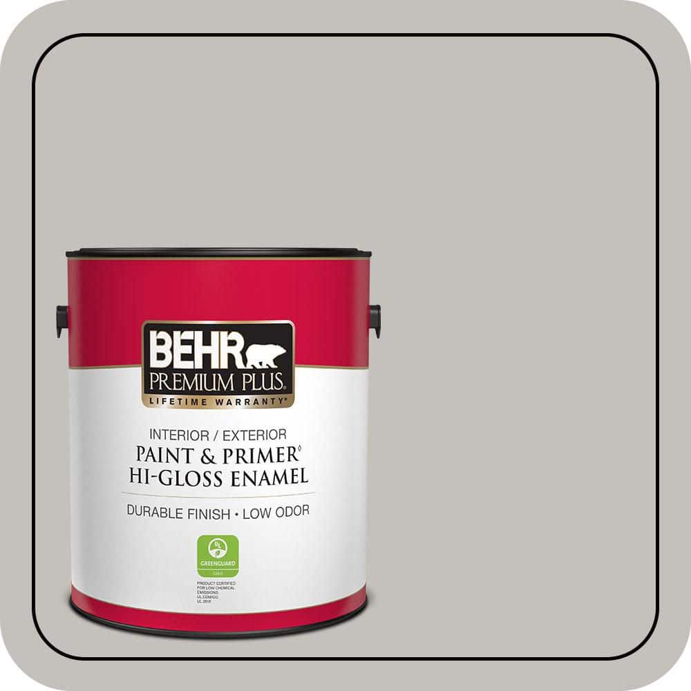 BEHR PREMIUM PLUS 1 gal. #PPU18-10 Natural Gray Hi-Gloss Enamel Interior/Exterior Paint & Primer