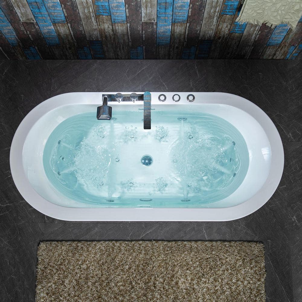 WOODBRIDGE 67 in. Acrylic Flatbottom Whirlpool and Air with Inline Heater Bathtub, Tub Filler, Drain and Overflow Included in White (3)