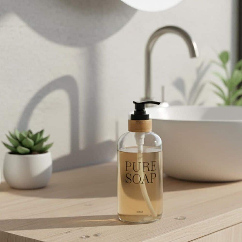 EVIDECO French home goods Pure Soap Freestanding Soap Dispenser 17 FL OZ in Glass and Bamboo