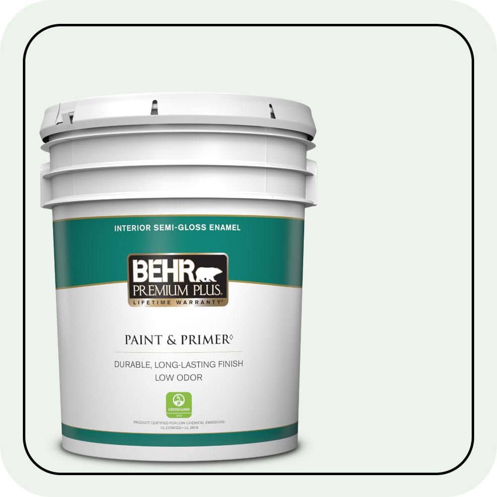 BEHR PREMIUM PLUS 5 gal. #W-D-500 Cascade White Semi-Gloss Enamel Low Odor Interior Paint & Primer