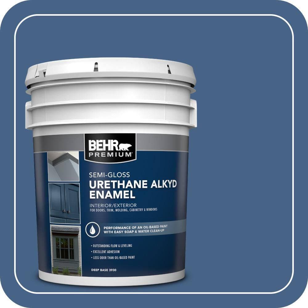 BEHR PREMIUM 5 gal. #PPU15-04 Mosaic Blue Urethane Alkyd Semi-Gloss Enamel Interior/Exterior Paint