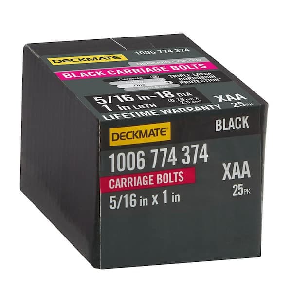 DECKMATE 5/16 in. -18 x 1 in. Black Deck Exterior Carriage Bolt (25-Pack) (2)