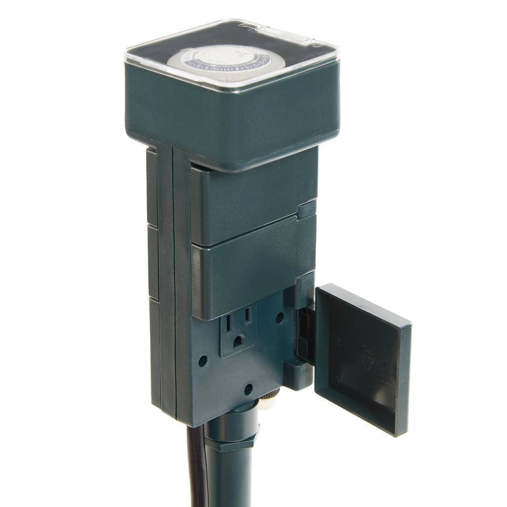 Lukyamzn 1440 min. Outdoor 6-Outlet Grounded Stake Programmable Smart Timer with 24-Hour On/Off Cycles, Weatherproof, Green (2)