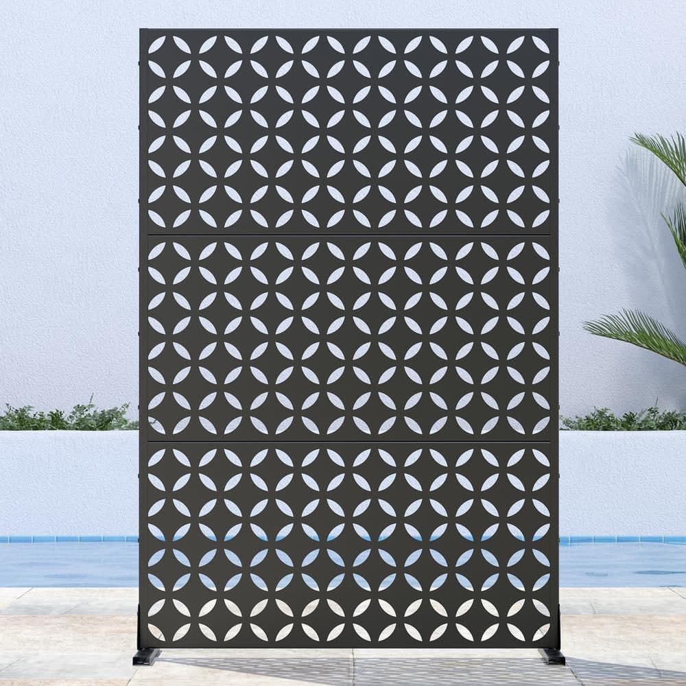 Lirago 72 in. H x 47 in. W Outdoor Metal Privacy Screen Garden Fence Star Pattern Wall Applique in Black (1)
