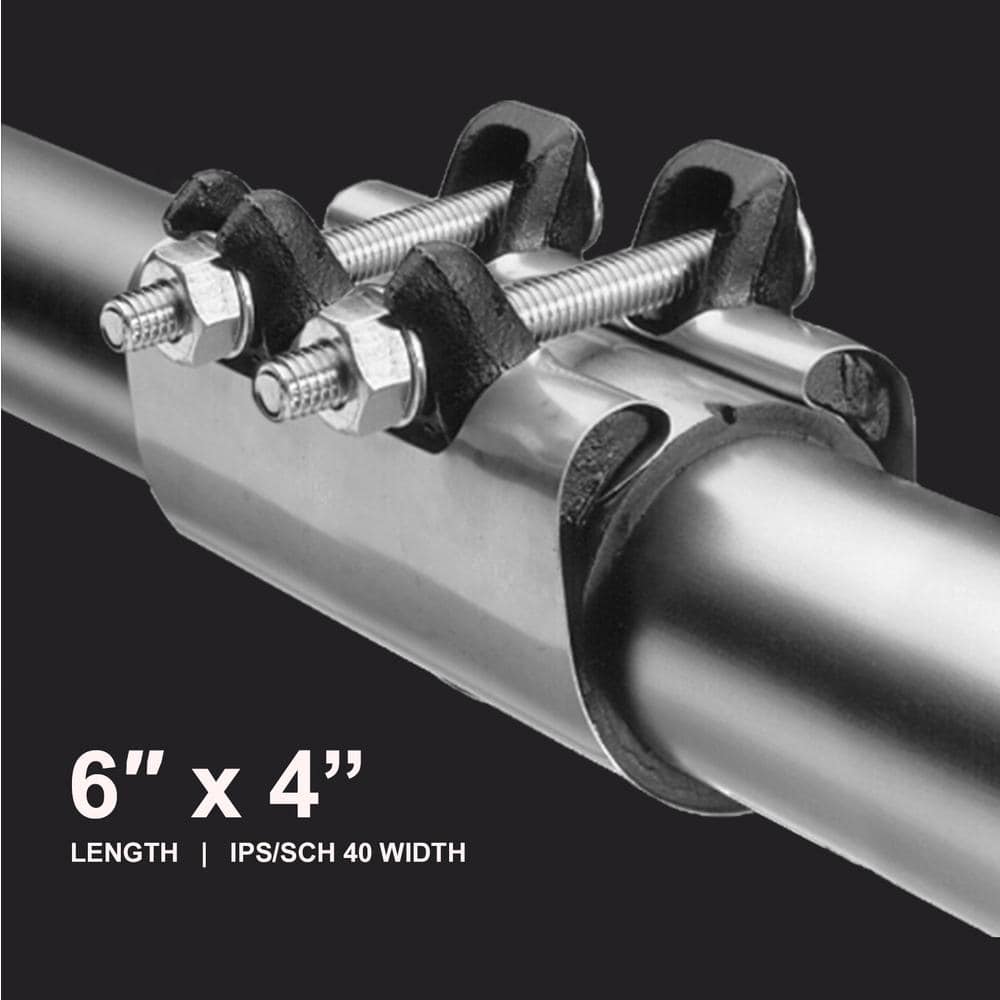 PLUMBFLEX 6 in. Long 2-Bolt IPS Pipe Repair Clamp, Stainless Steel (4)