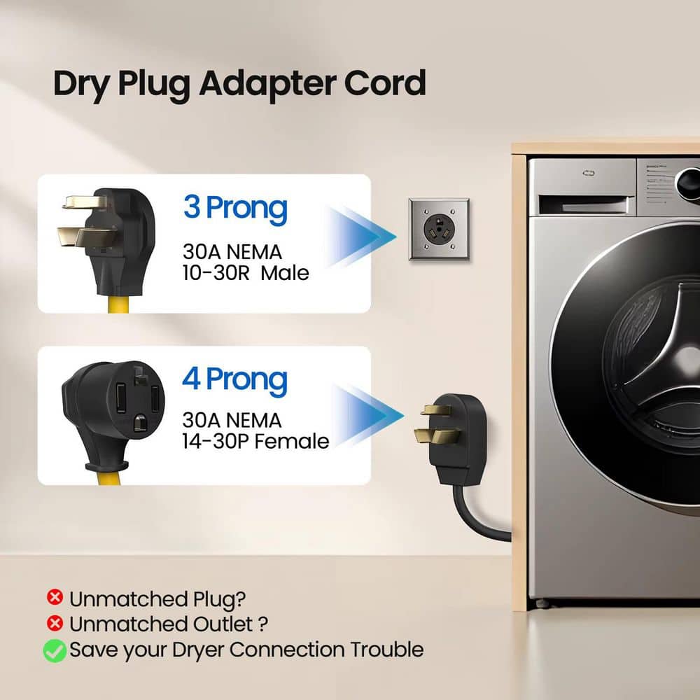 ELEGRP 1.5FT Dryer Adapter Cord NEMA 10 30P to 14 30R 30A 250V 7500W 10 AWG STW 180 Rotating Plug UL Compliant (3)