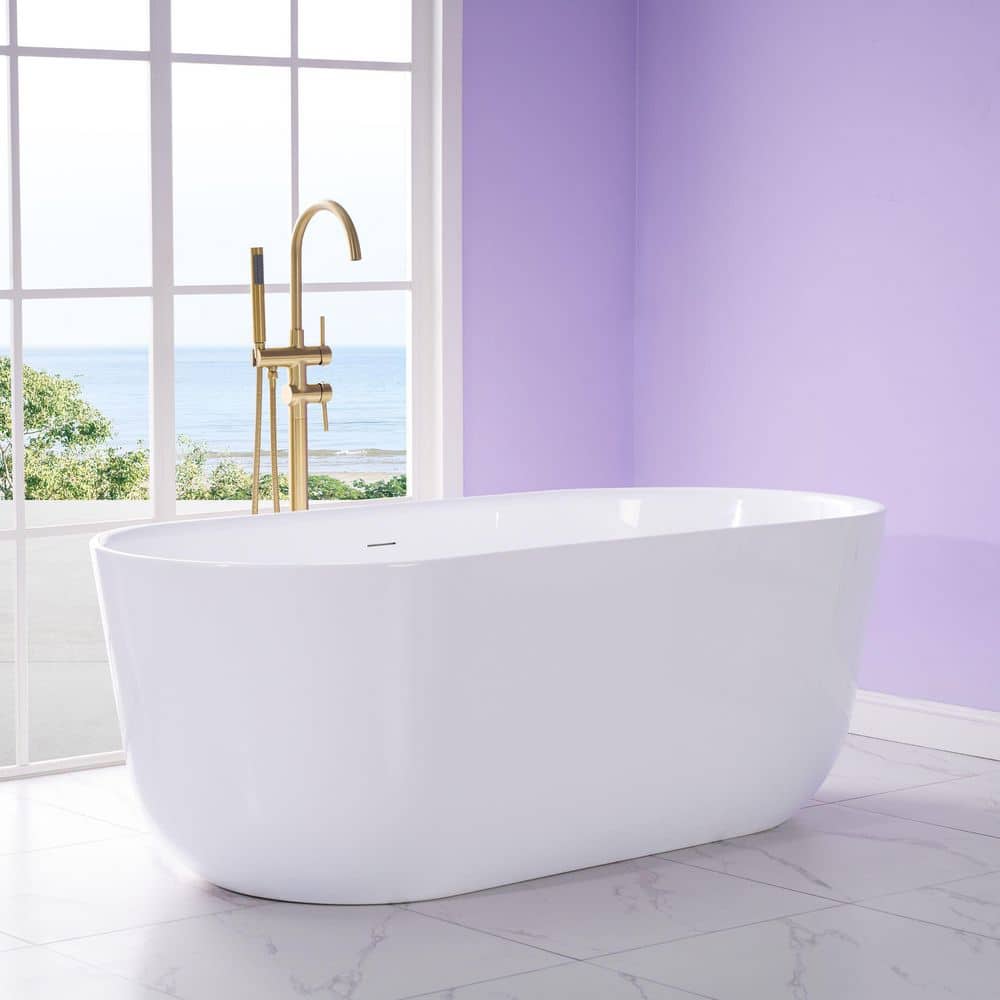 Liviza 67 in. x 30 in. 100% Pure Virgin Acrylic Freestanding Soaking Bathtub with Center Drain in Glossy White (1)