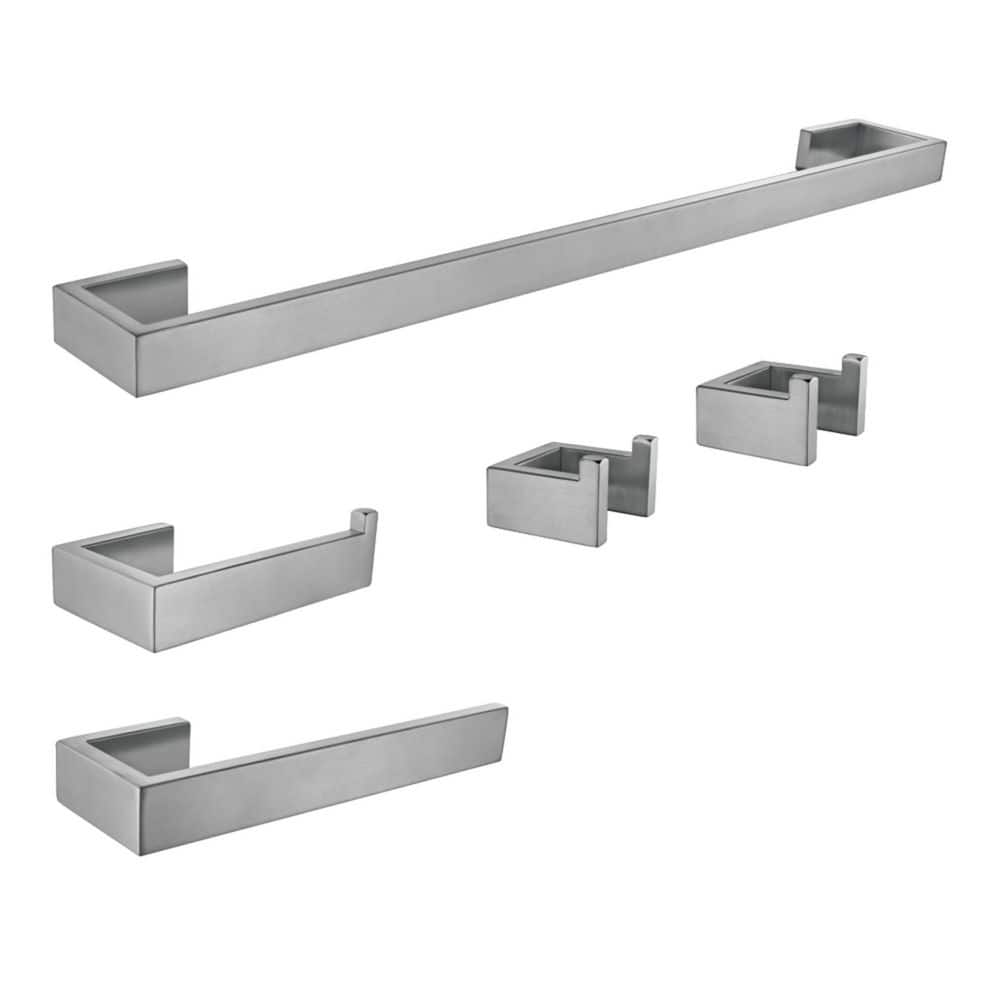 Kingston Brass Lasdun 5-Piece Bathroom Accessory Set with 18" Towel Bar in Brushed Nickel (1)