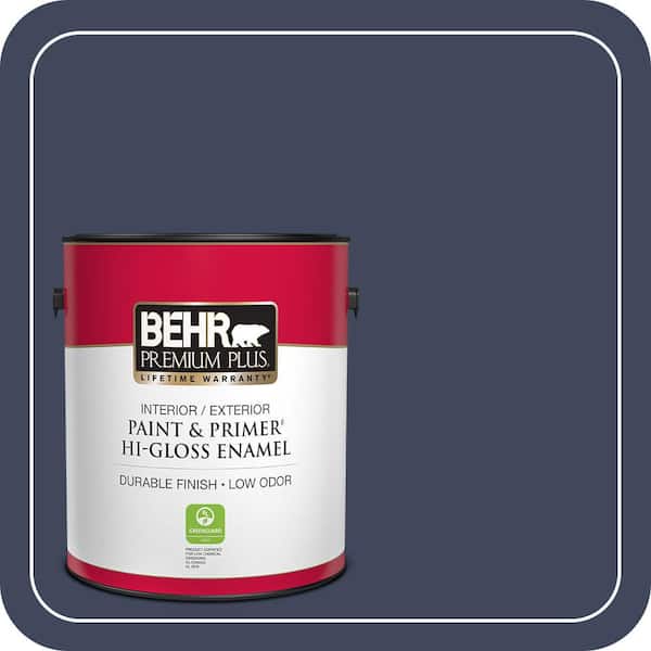 BEHR PREMIUM PLUS 1 gal. #S530-7 Dark Navy Hi-Gloss Enamel Interior/Exterior Paint & Primer (2)