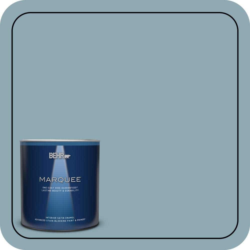 BEHR MARQUEE 1 qt. #530F-4 Newport Blue Satin Enamel Interior Paint & Primer