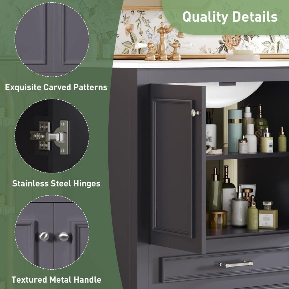 Unbranded Blue 30in Luxurious Bathroom Vanities Cabinet with 2 large Soft Closing Doors Bathroom (3)