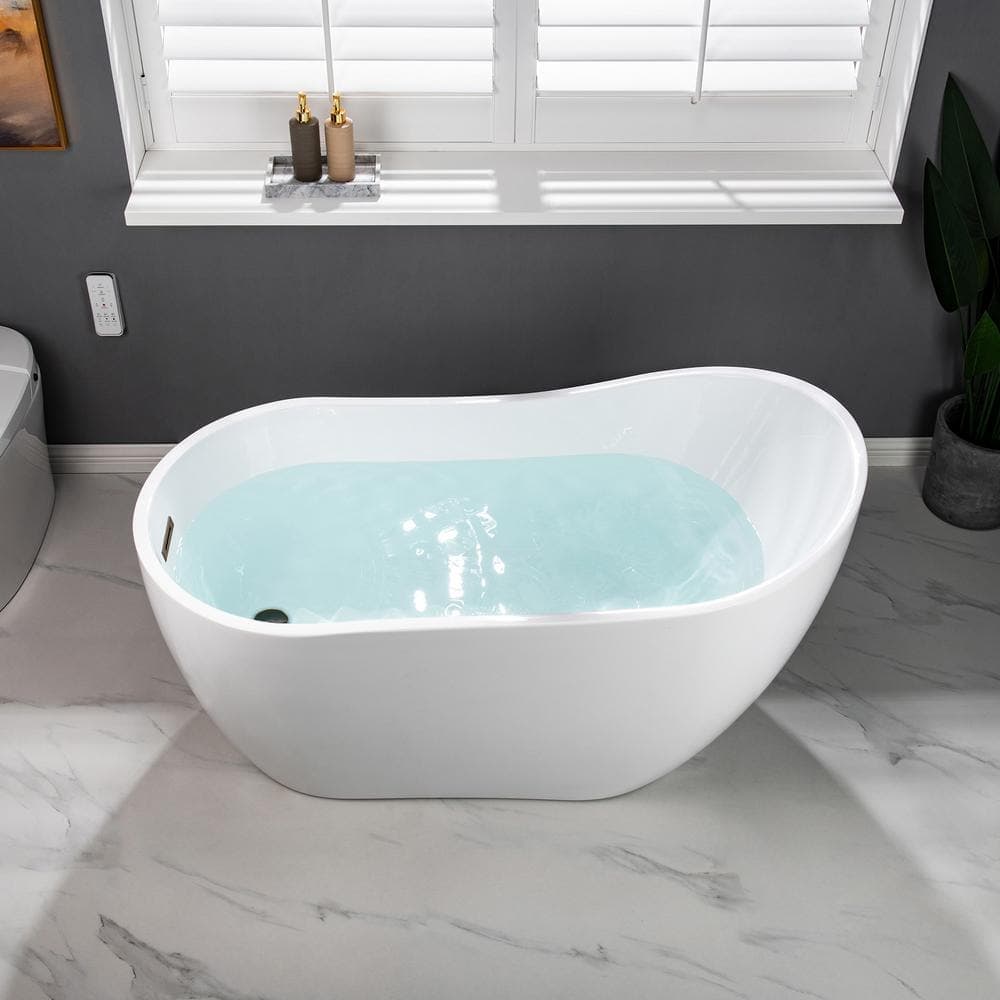 WOODBRIDGE ROYAN Acrylic Flatbottom Single Slipper Bathtub with Oil Rubbed Bronze Overflow and Drain Included White (2)