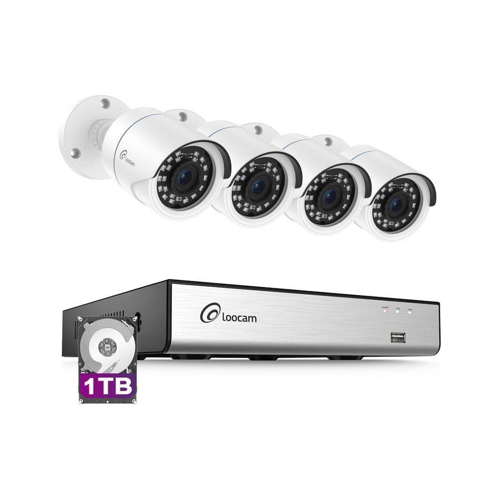 LOOCAM 1080P 8 Channel H.265+ DVR Wired Security Camera System with 1TB Hard Drive, Smart Human Vehicle Detection, Night Vision