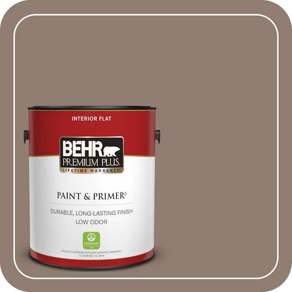 BEHR PREMIUM PLUS 1 gal. #N180-5 Bridle Leather Flat Low Odor Interior Paint & Primer (2)