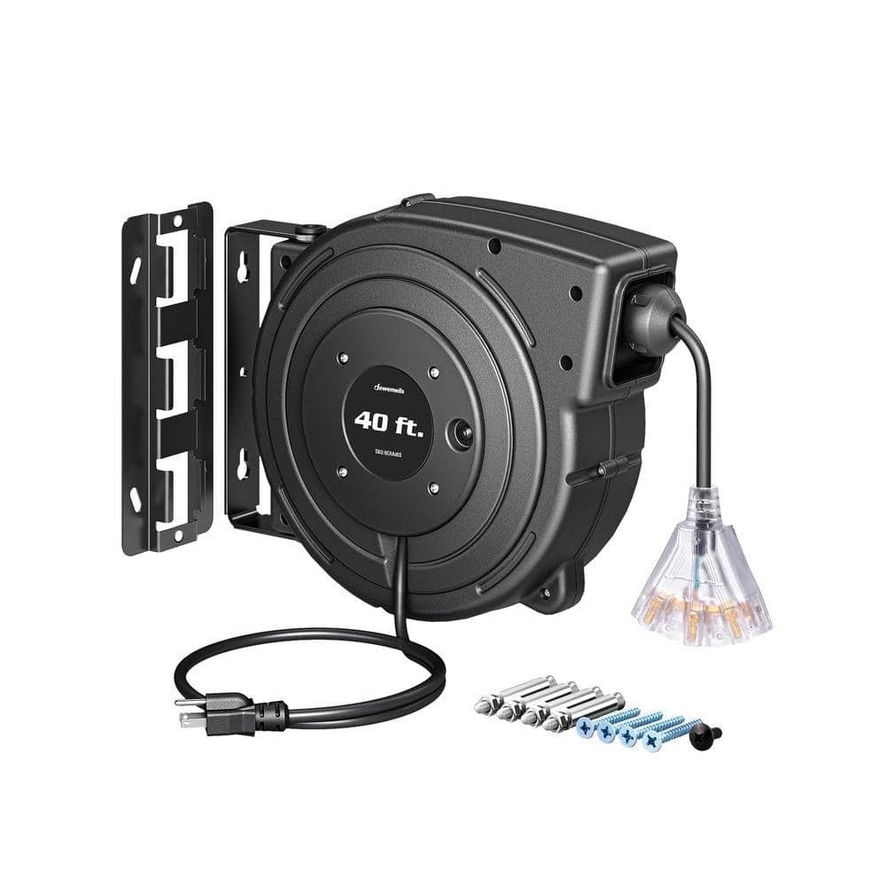 DEWENWILS 40 ft. 12 / 3 SJTOW 15 Amp Retractable Extension Cord Reel with 3 Grounded Outlets and Lighted Triple Tap (1)