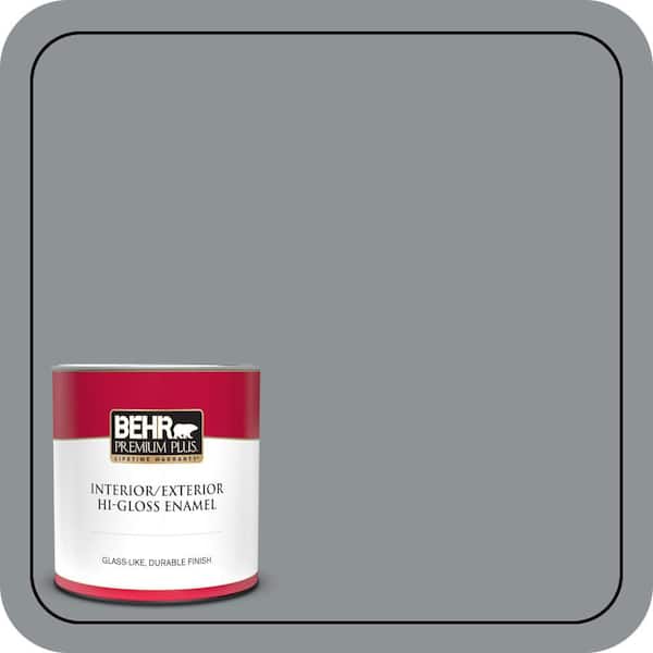 BEHR PREMIUM PLUS 1 qt. #PPU26-05 Flint Gray Hi-Gloss Enamel Interior/Exterior Paint & Primer (2)