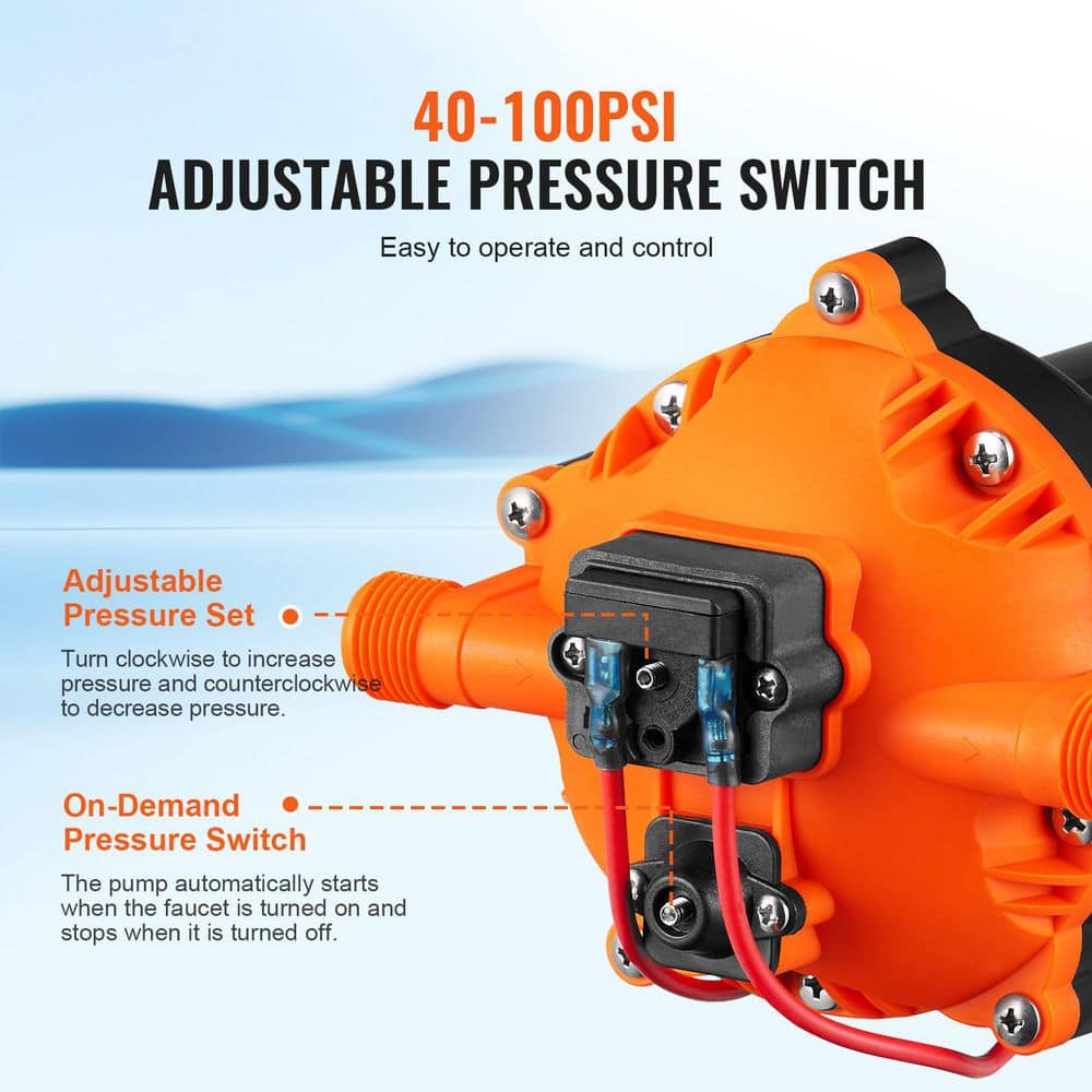 SKYSHALO Water Diaphragm Pump, 12-Volt DC, 5.5 GPM Flow, 70 PSI Rated Pressure (40-100 PSI Adjustable), 1/2 in. MNPT Self Priming (3)