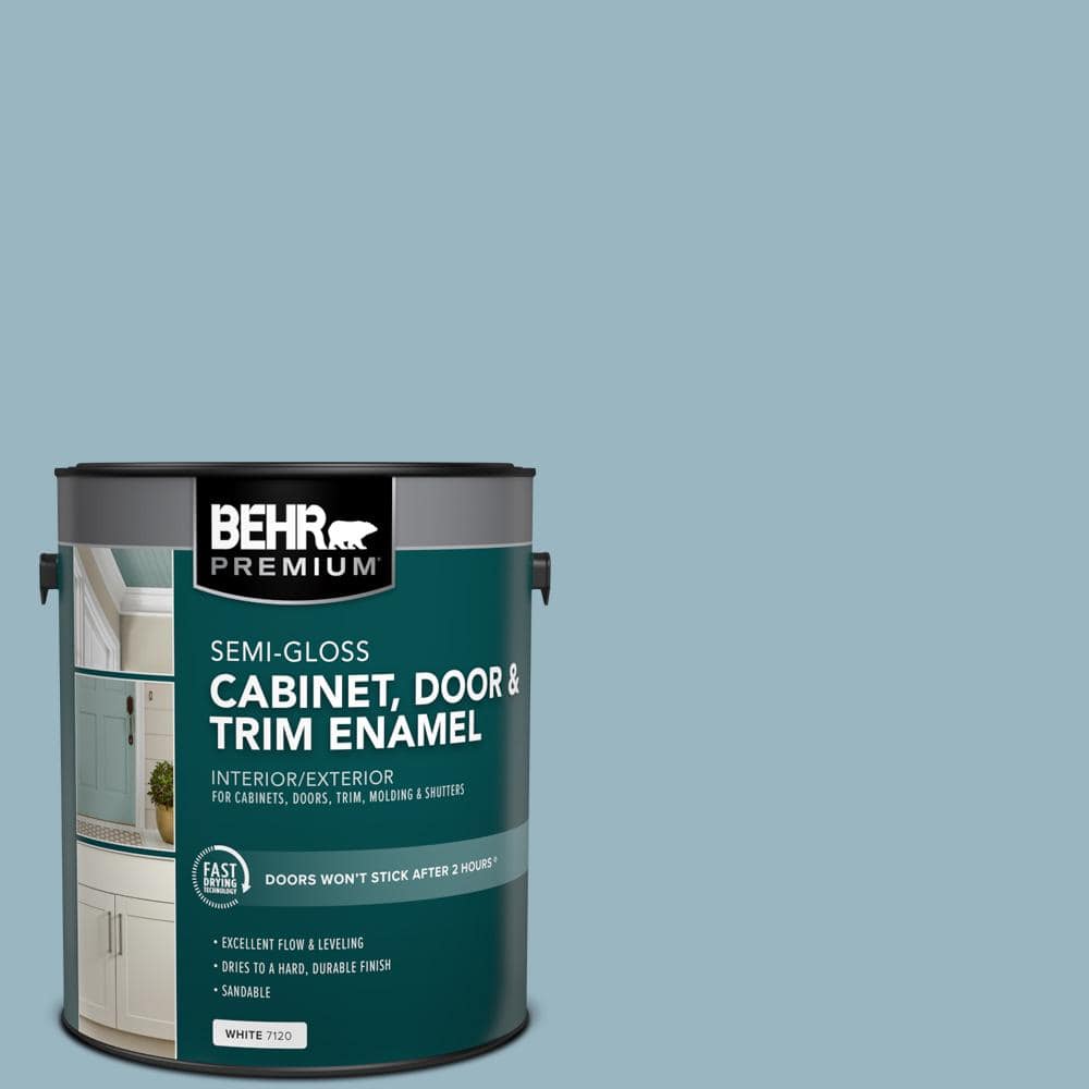 BEHR PREMIUM 1 gal. #S470-3 Peaceful Blue Semi-Gloss Enamel Interior/Exterior Cabinet, Door & Trim Paint (1)