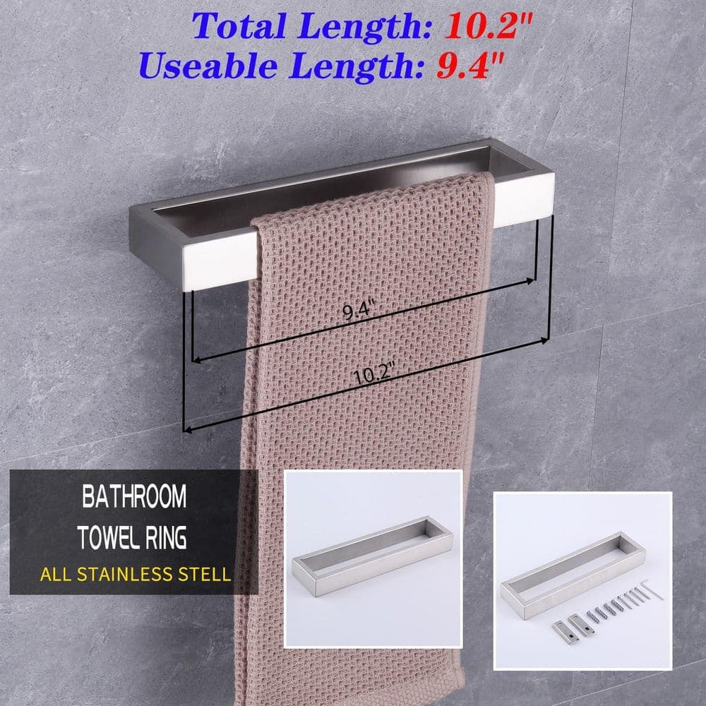 Wudkey Wall Mounted SUS304 Stainless Steel Towel Ring in Brushed for Bathroom Lavatory, Unique Squared Shape, Rustproof (2)
