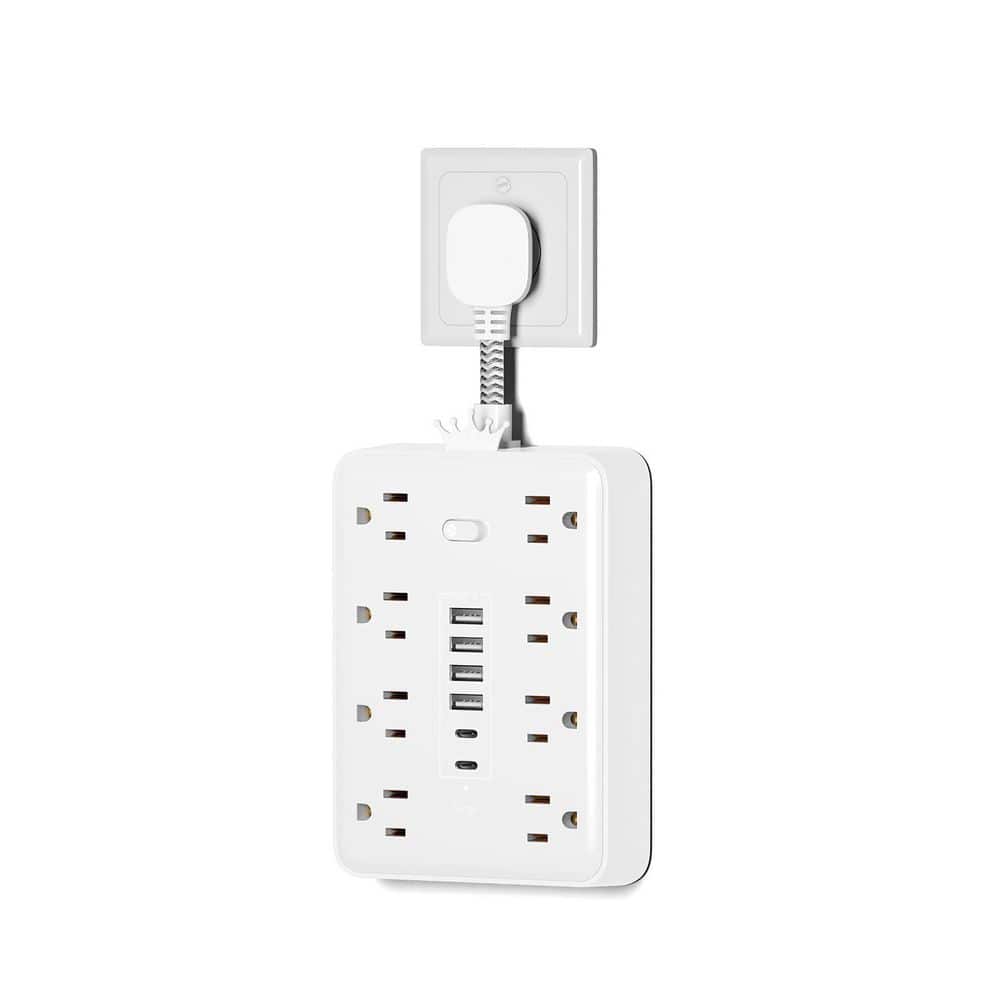 Unbranded Short Cable 8-Outlet 4-Ports USB-A 2-Ports USB-C Surge Protector with Ultra-Slim Plug, 1.3 in Spacing, 900J, UL Listed (1)