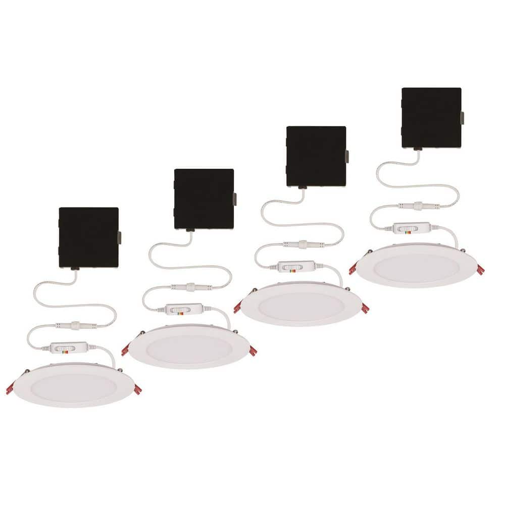 Commercial Electric 4-Pack 6 in. Premium Series Ultraslim Integrated LED Adjustable CCT 2-Level Lumen Select Canless Recessed Light, White (2)