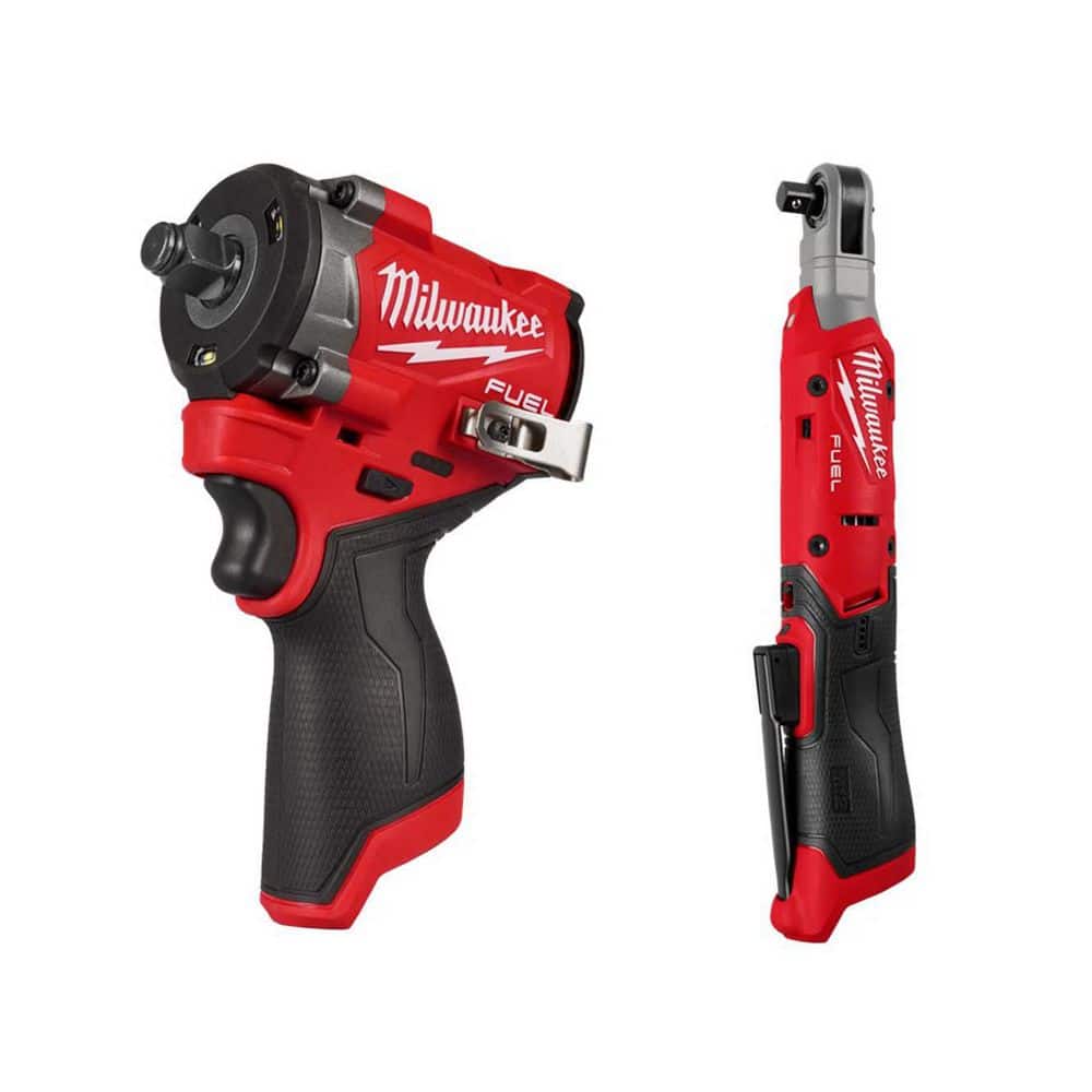 Milwaukee M12 FUEL 12V Lithium-Ion Brushless Cordless Stubby 1/2 in. Impact Wrench & M12 12V Lithium-Ion 3/8 in. Cordless Ratchet (1)