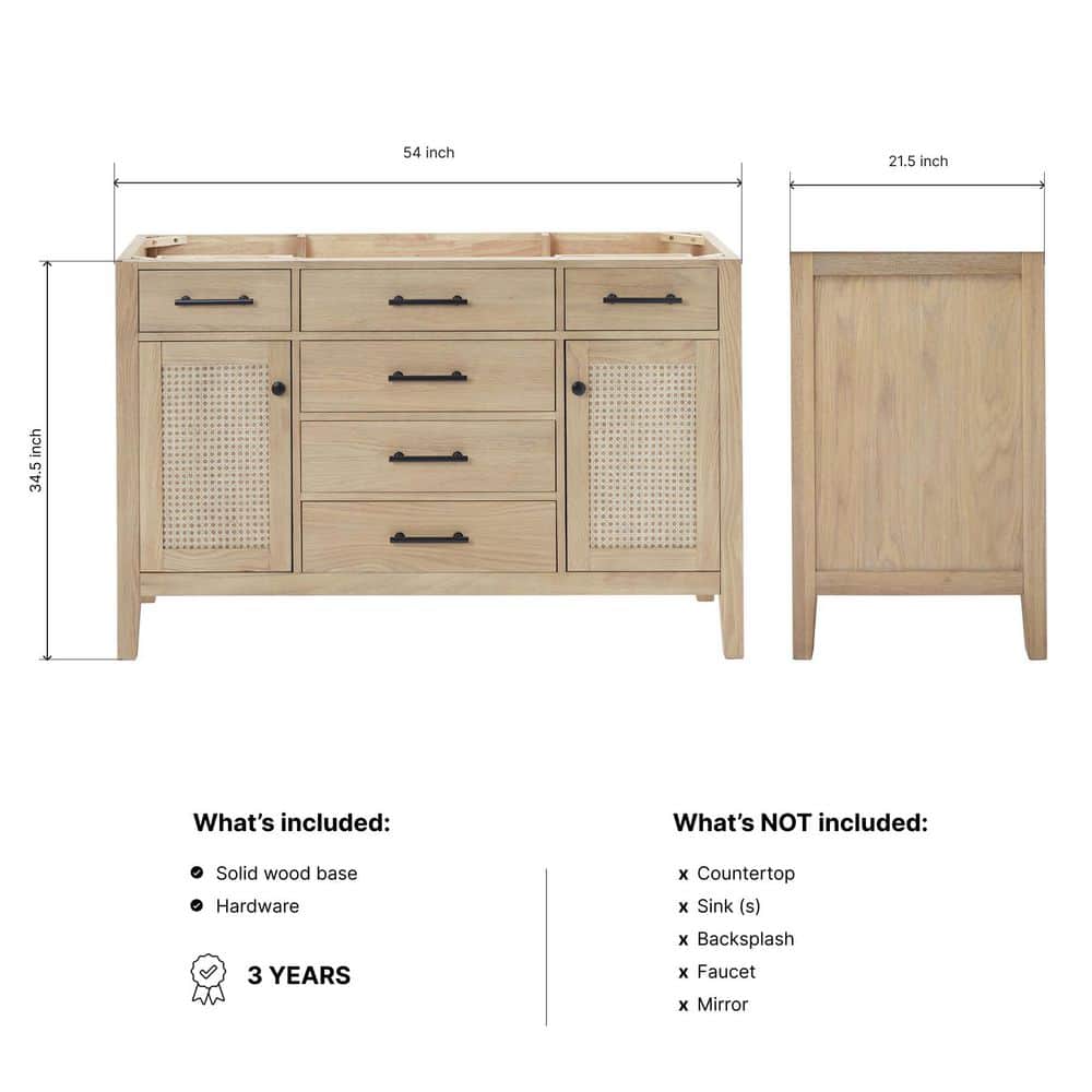 ARIEL Camila Freestanding Bathroom Vanity Cabinet without Top Oak (Assembled) (2)