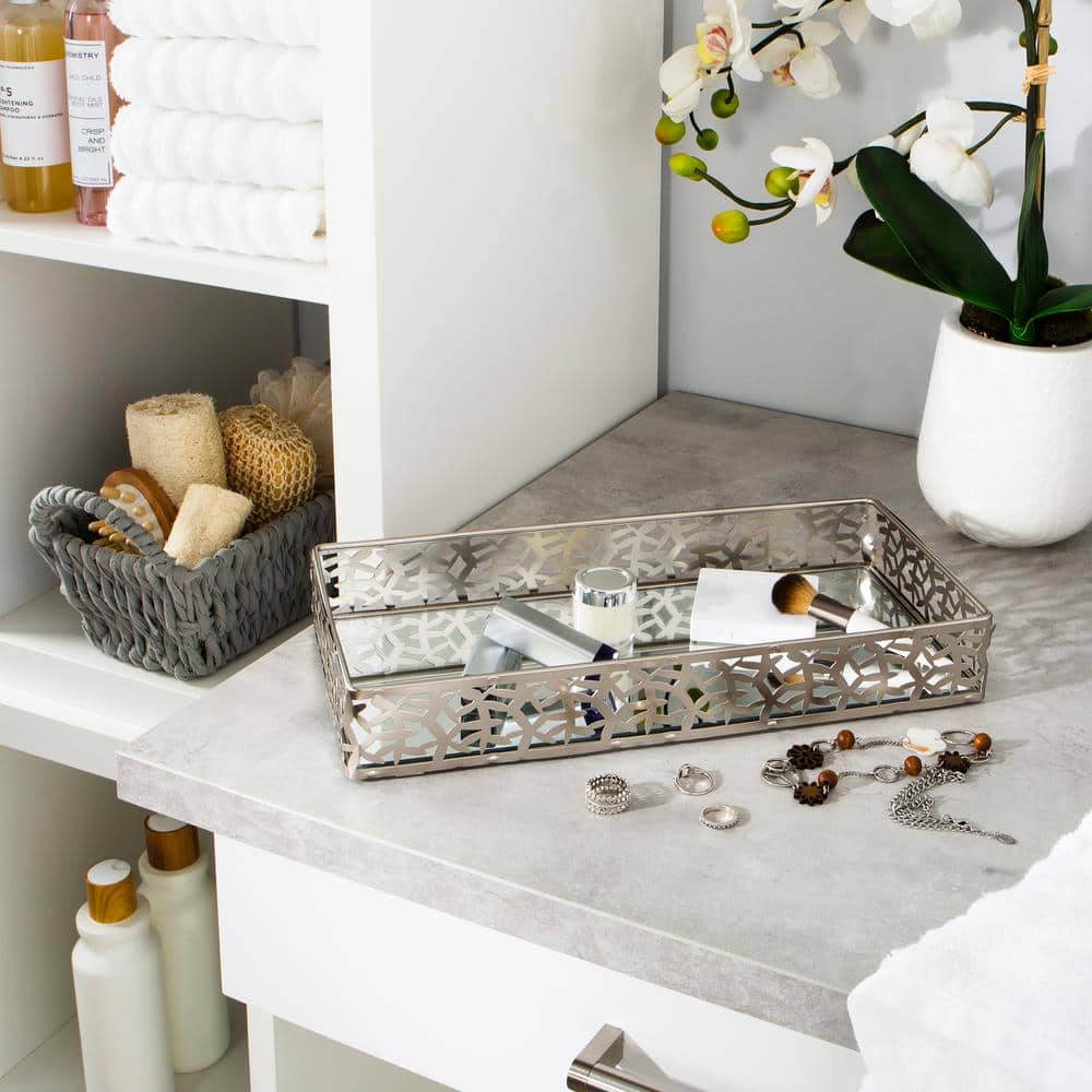 Home Details Leaf Design Rectangular Mirror Vanity Tray (3)