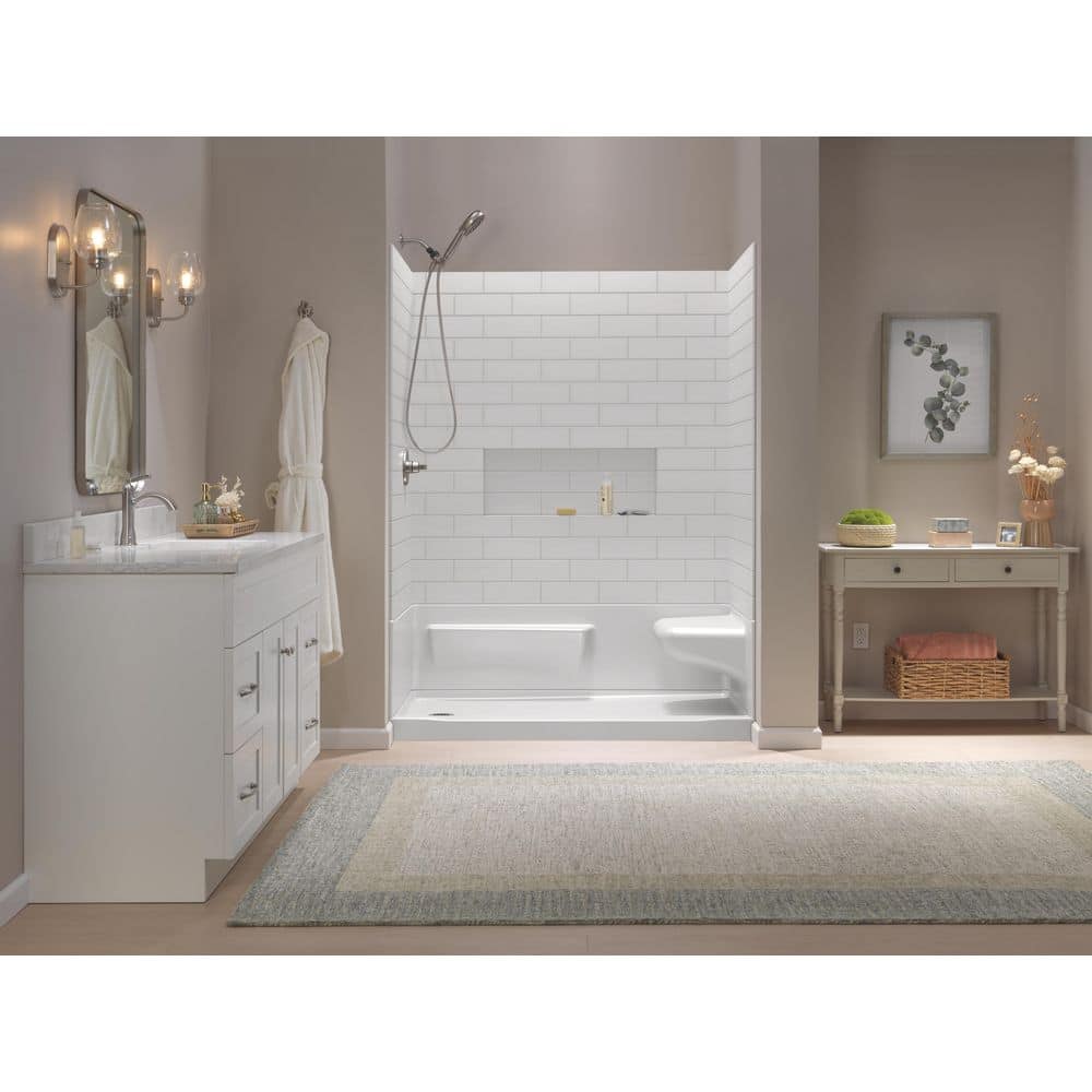 Delta Classic 500-Right Seat Left Drain 32 in. x 60 in. x 15.88 in. Alcove Shower Kit with Shower Wall and Shower Pan (2)