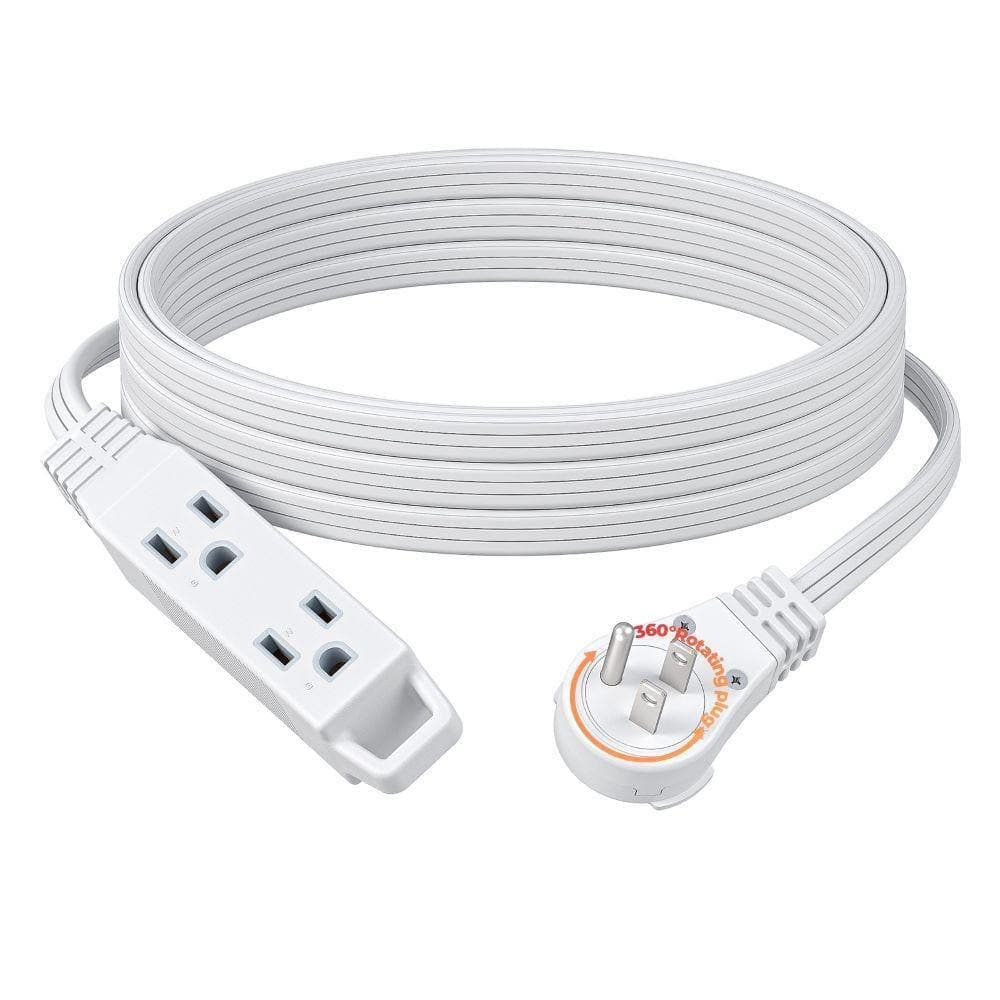 DEWENWILS 15ft. SPT-3, 16 Awg Grounded Flat Power Cable, Indoor/Outdoor Extension Cord with 3Prong Ultra Thin Power Strip,White