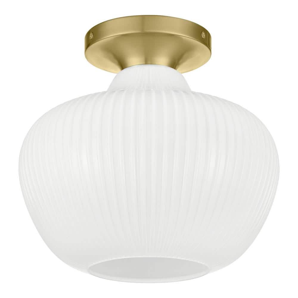 Home Decorators Collection Pompton 12 in. 1-Light Gold Semi-Flush Mount Ceiling Light Fixture with White Ribbed Glass (3)