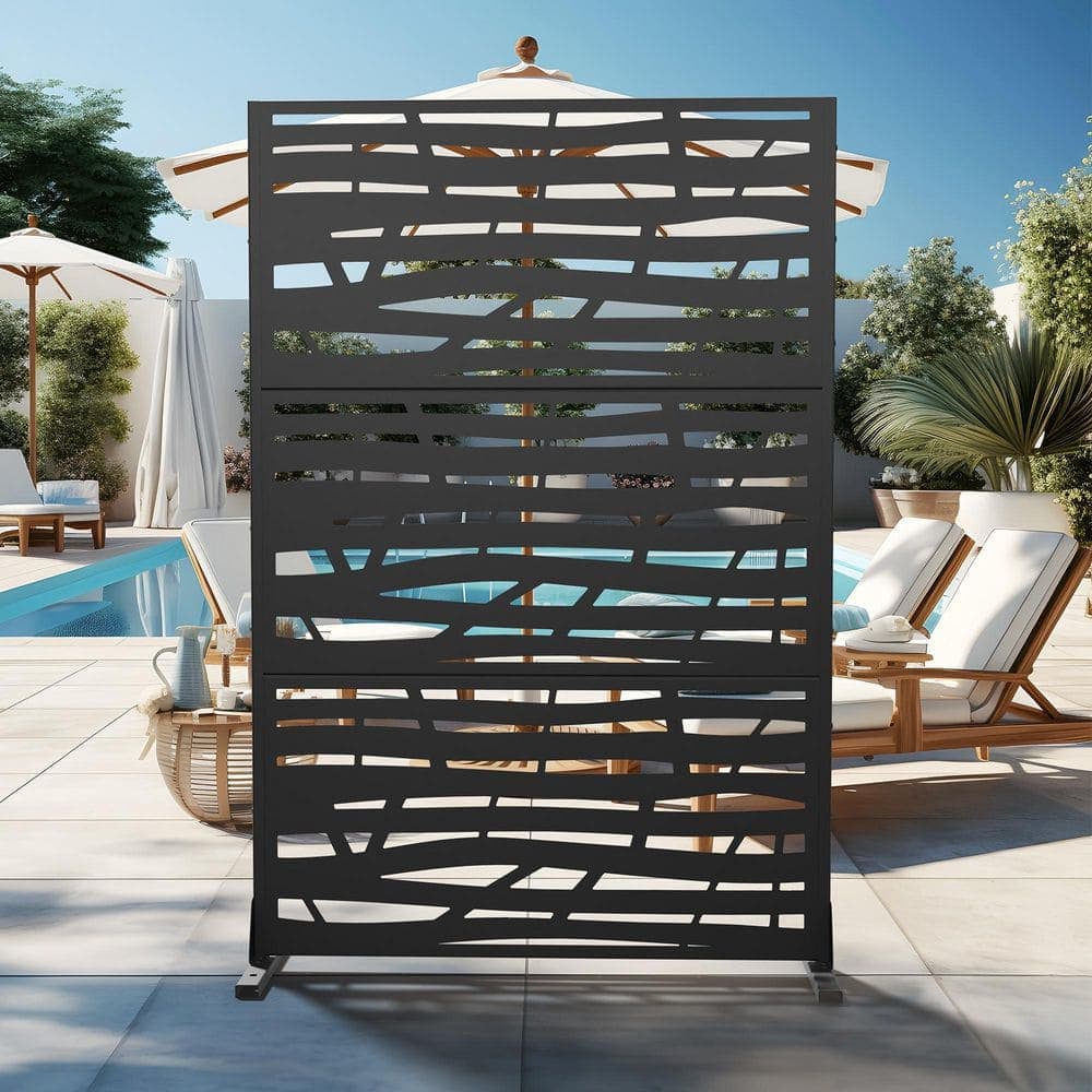 Lumioca 1-Piece 46.8 in. W x 71.37 in. H Black Rectangle Metal Outdoor Privacy Screen Decorative Art Panel