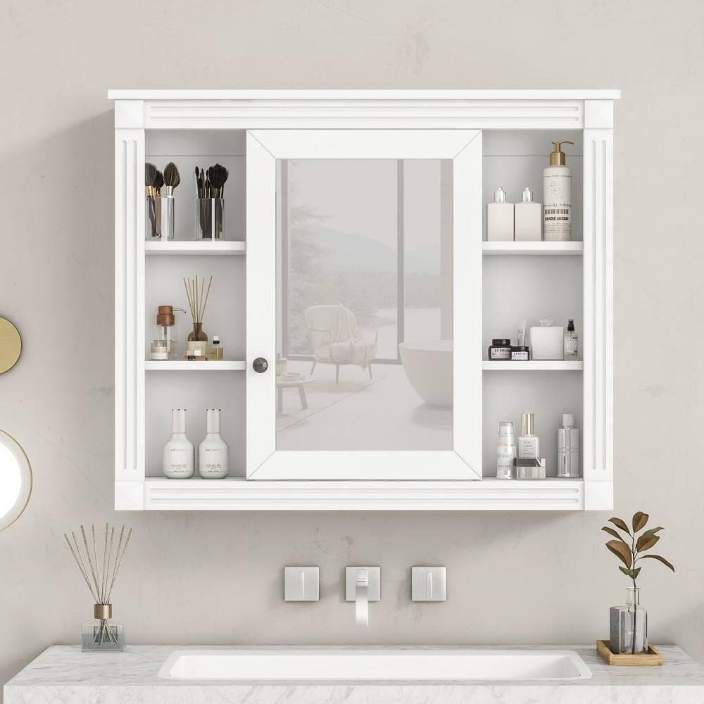 CASAINC 35 in. W x 7.10 in. D x 28.70 in. H Bathroom Storage Wall Cabinet in White with Mirror (2)