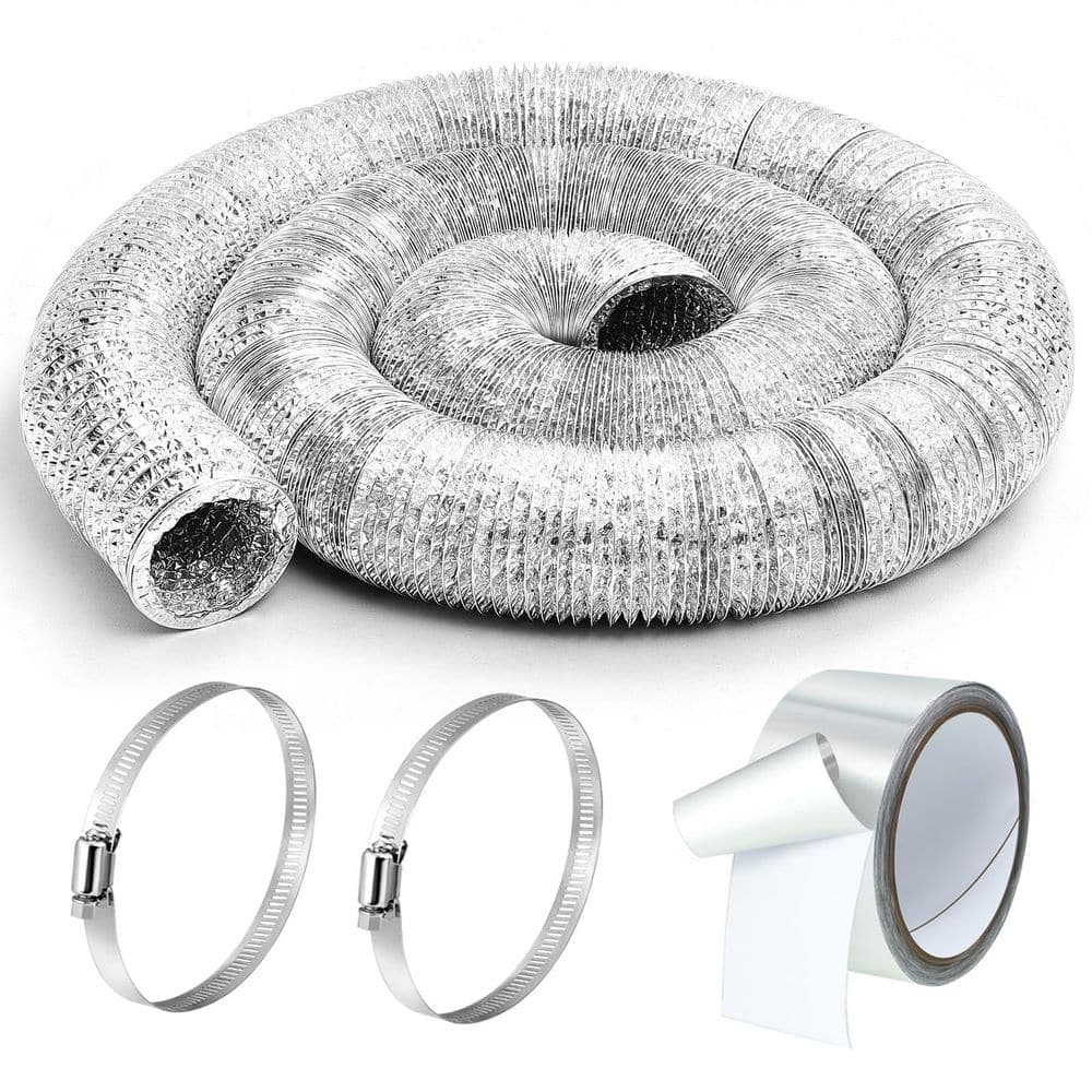 Helhom 3 in. x 25 ft. Flexible Aluminum Foil Ducting with Stainless Steel Clamps and Aluminum Tape for Pipe (1)