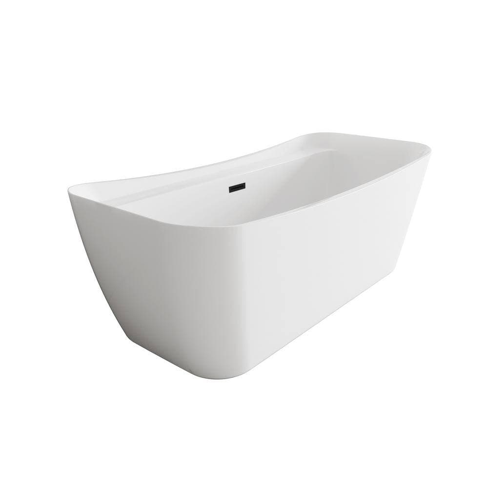 Unbranded Timeless Home 59 in. x 31 in. Soaking Bathtub with Center Drain in Glossy White with Matte Black Trim (2)