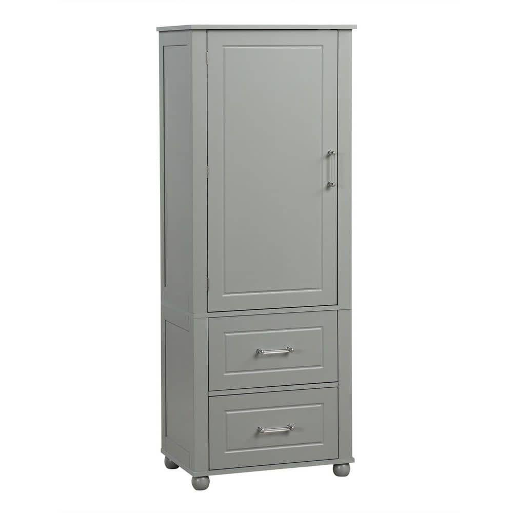 YSQCAR 23 in. W x 16 in. D x 61 in. H Freestanding Gray Linen Cabinet with Door Anti-Tip, Three-layer Open Shelf (1)