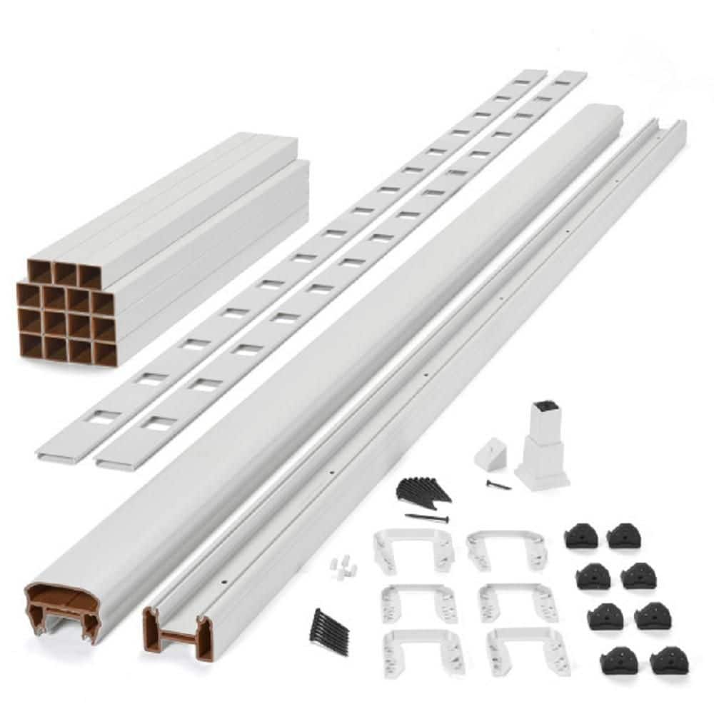 Trex Transcend 8 ft. x 36 in. Classic White Composite Stair Deck Rail Kit with Matching Square Composite Balusters (1)