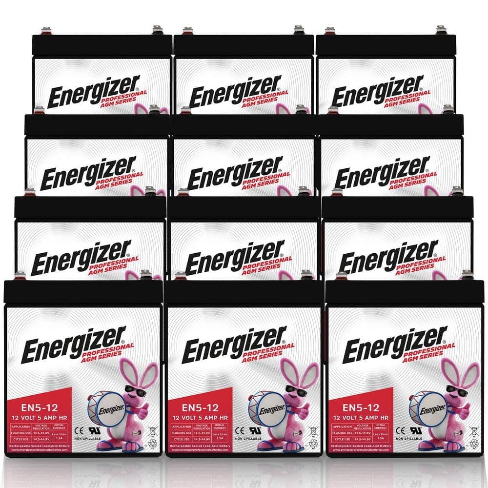 Energizer 12V 5Ah Long Lasting SLA AGM Rechargeable Battery Use In Wheelchairs, Electric Scooters, Backup Power-12 Pack