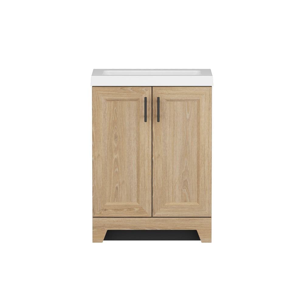 Glacier Bay Brindle 25 in. Single Sink Freestanding Sandstone Bathroom Vanity with White Cultured Marble Top (Assembled) (3)
