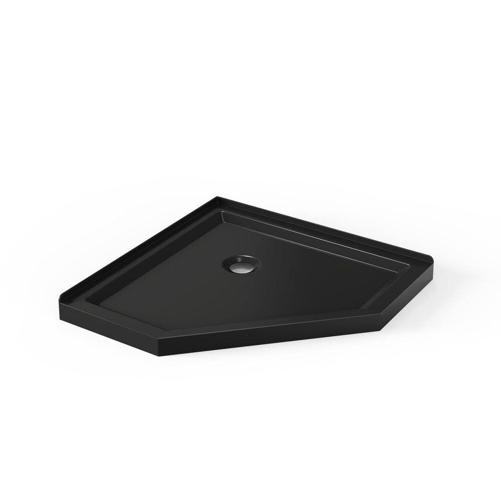 Ximuprmy 36 in. L x 36 in. W Neo-Angle Corner Shower Pan Base with Center Drain in Black, Lightweight, Durable (1)