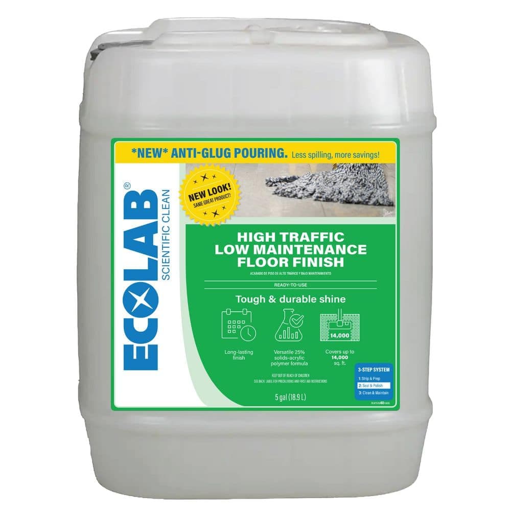 ECOLAB 5 Gal. High Traffic Low Maintenance Non Slip Floor Finish for Concrete, Vinyl, Epoxy, Linoleum Flooring (2)